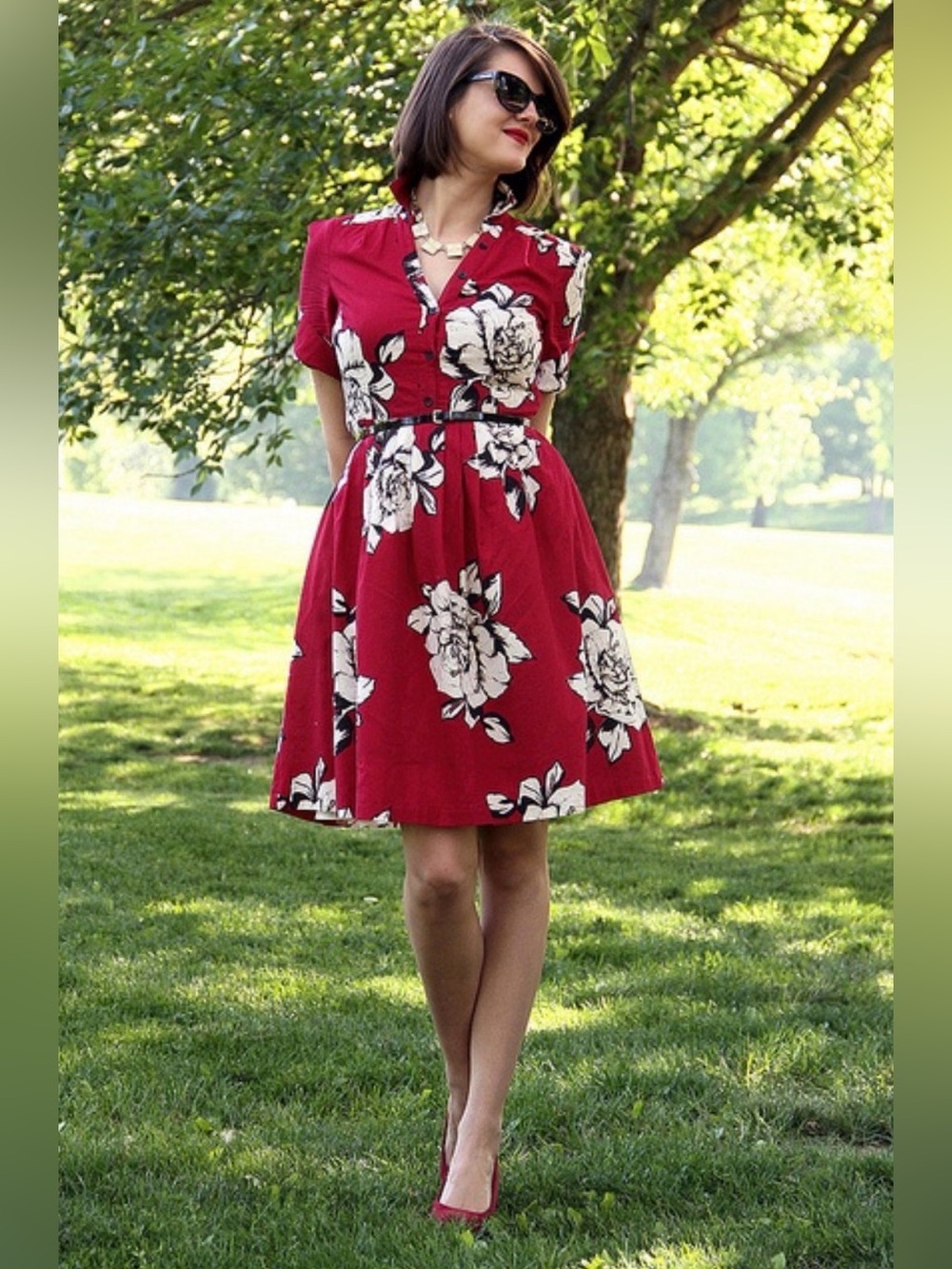 Anthropologie Maeve - Floral Dagmar Short Sleeve Button Down Fit Flare Dress